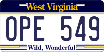 WV license plate OPE549