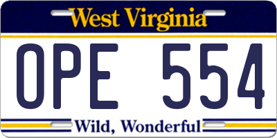 WV license plate OPE554