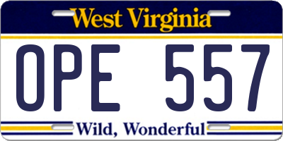 WV license plate OPE557