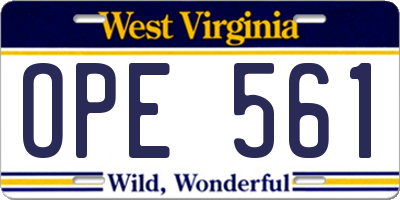WV license plate OPE561