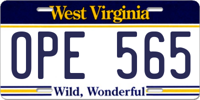 WV license plate OPE565