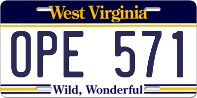 WV license plate OPE571