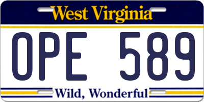 WV license plate OPE589
