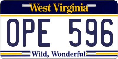 WV license plate OPE596