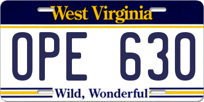 WV license plate OPE630