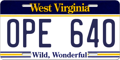 WV license plate OPE640