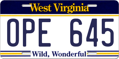 WV license plate OPE645