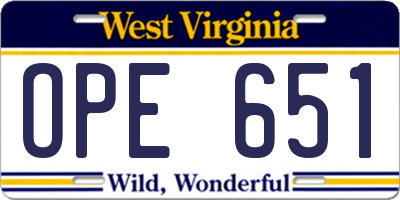 WV license plate OPE651
