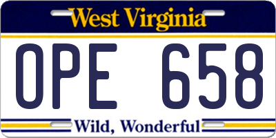 WV license plate OPE658