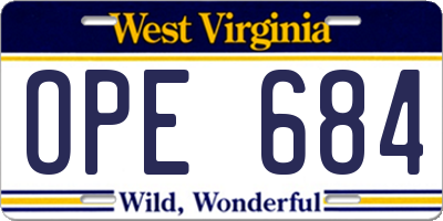 WV license plate OPE684