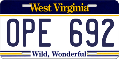 WV license plate OPE692