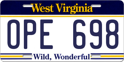 WV license plate OPE698