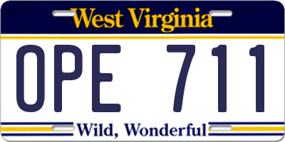 WV license plate OPE711