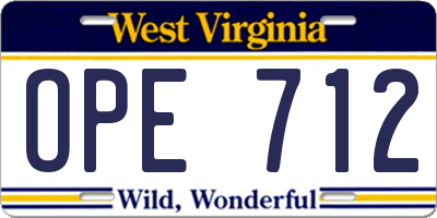WV license plate OPE712