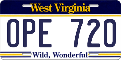 WV license plate OPE720