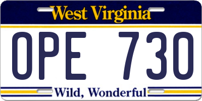 WV license plate OPE730
