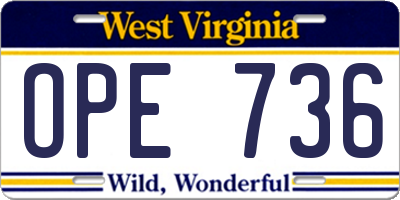 WV license plate OPE736