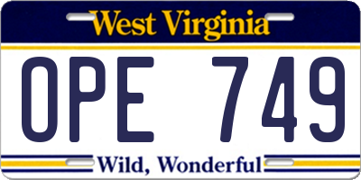 WV license plate OPE749
