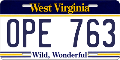 WV license plate OPE763