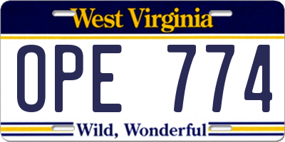 WV license plate OPE774
