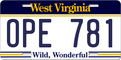 WV license plate OPE781