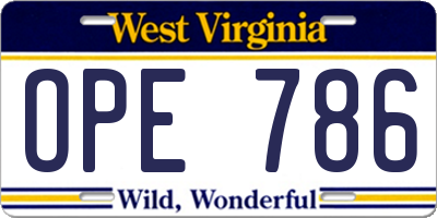 WV license plate OPE786