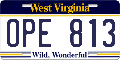 WV license plate OPE813