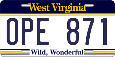 WV license plate OPE871