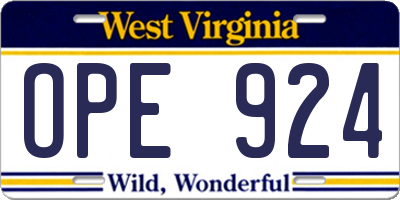 WV license plate OPE924