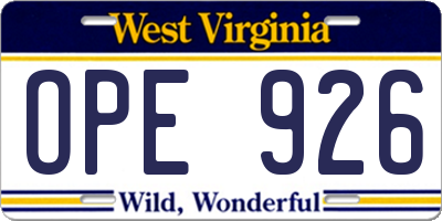 WV license plate OPE926