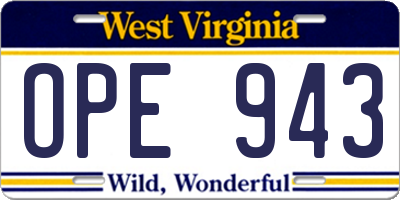 WV license plate OPE943