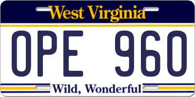 WV license plate OPE960
