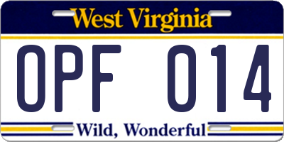 WV license plate OPF014