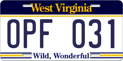 WV license plate OPF031