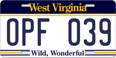 WV license plate OPF039