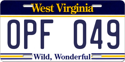WV license plate OPF049