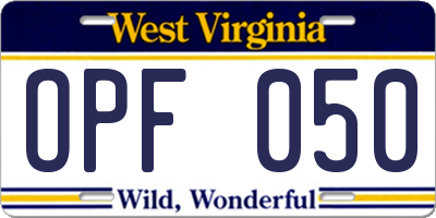 WV license plate OPF050