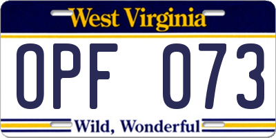 WV license plate OPF073