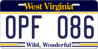 WV license plate OPF086