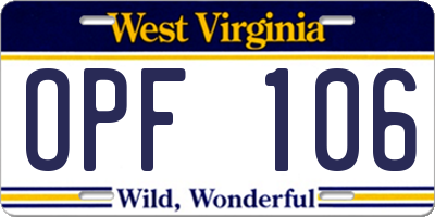 WV license plate OPF106