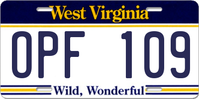 WV license plate OPF109