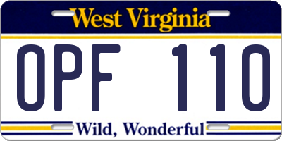 WV license plate OPF110