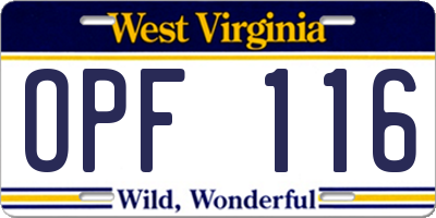 WV license plate OPF116