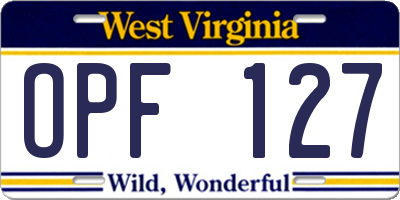 WV license plate OPF127