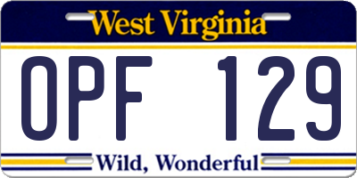 WV license plate OPF129