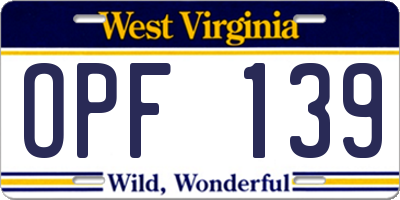 WV license plate OPF139