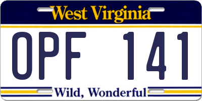 WV license plate OPF141