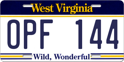 WV license plate OPF144