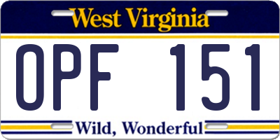 WV license plate OPF151