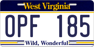 WV license plate OPF185